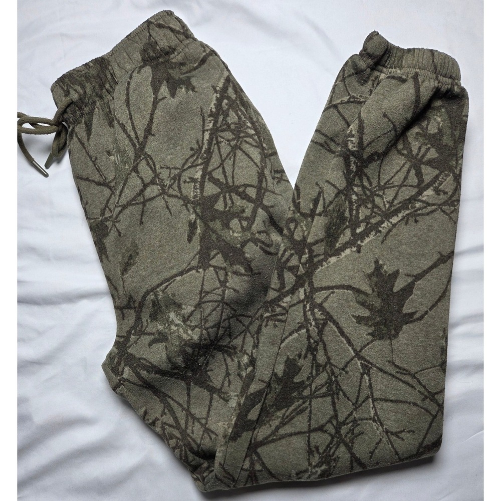Brooklyn Cloth Small Camo Tree Branch Print Fleece Sweatpants Green